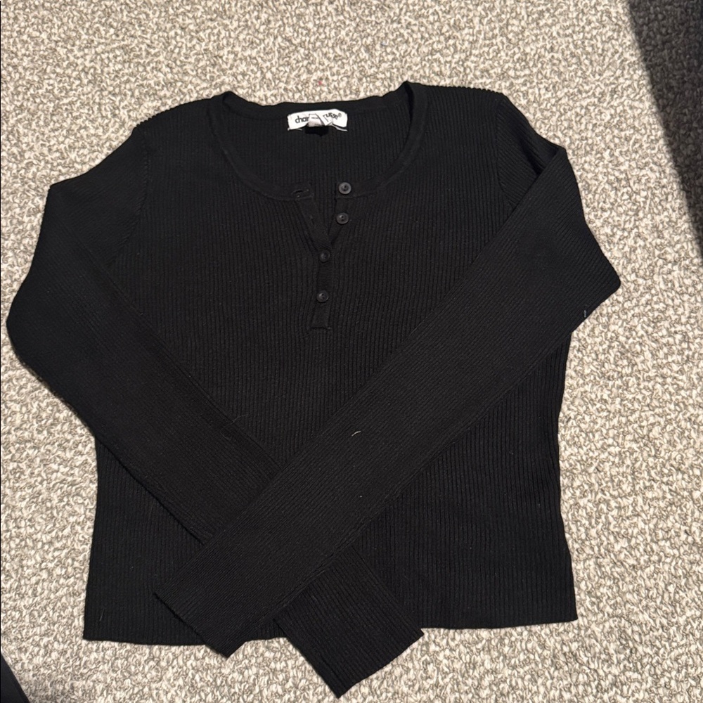 Classic Black Buttoned Henley Top